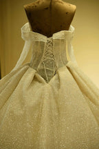 Elegant Long Sleeve Sweetheart Lace-up Ivory Tulle Ball Gown Wedding Dress by misshow.com