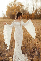 Elegant Long Sleeves Mermaid Lace Backless Wedding Dresses by BIZTUNNEL