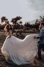 Elegant Long Sleeves Tulle Wedding Dresses Bridal Gowns With Lace Applique WD385 by pgmdress
