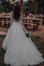 Elegant Long Sleeves Tulle Wedding Dresses Bridal Gowns With Lace Applique WD385 by pgmdress
