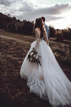 Elegant Long Sleeves Tulle Wedding Dresses Bridal Gowns With Lace Applique WD385 by pgmdress