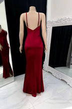 Elegant Long Spaghetti Strap V-neck Backless Mermaid Prom Dress by misshow.com