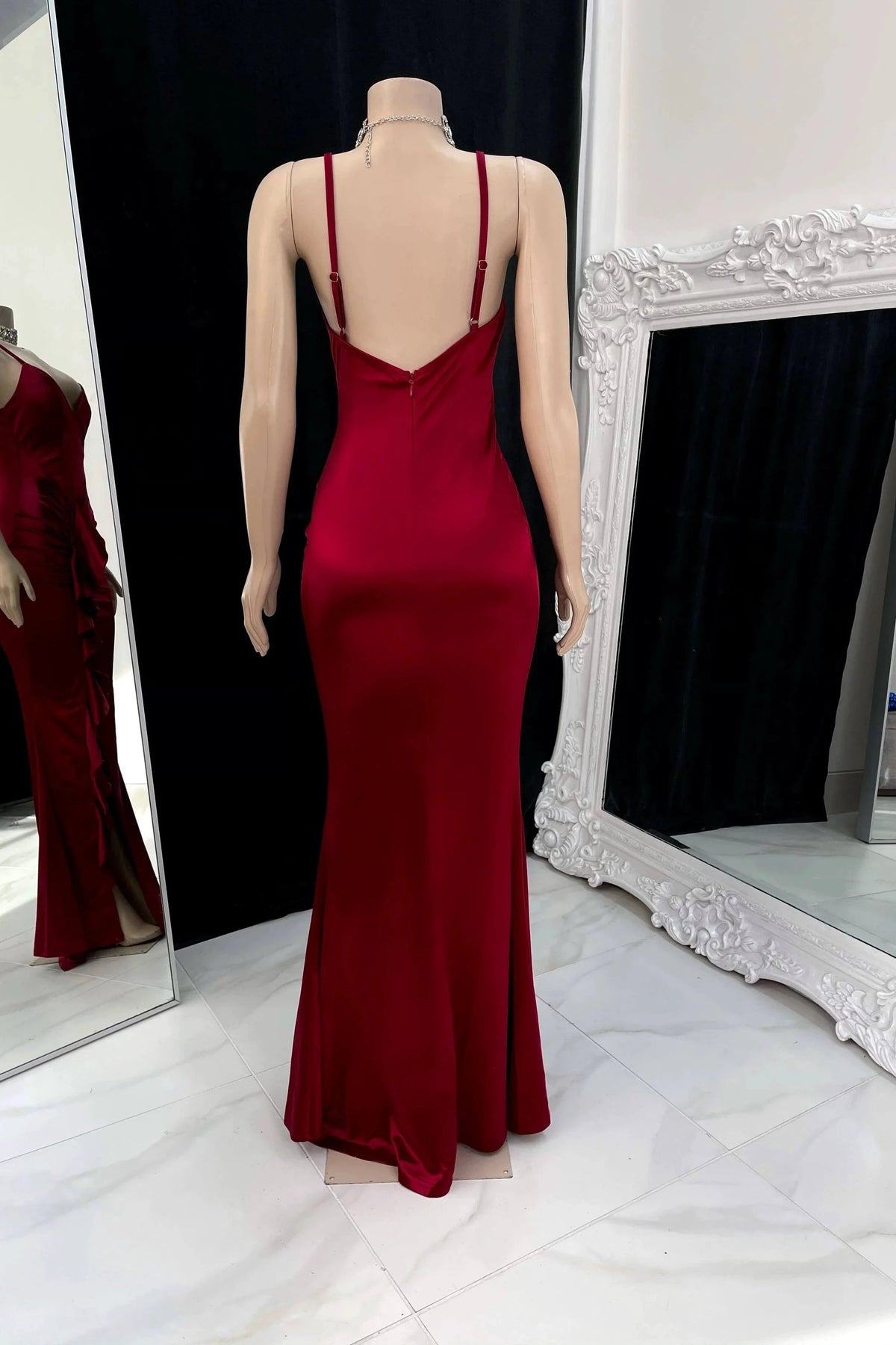 Elegant Long Spaghetti Strap V-neck Backless Mermaid Prom Dress by misshow.com