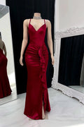 Elegant Long Spaghetti Strap V-neck Backless Mermaid Prom Dress by misshow.com