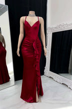 Elegant Long Spaghetti Strap V-neck Backless Mermaid Prom Dress by misshow.com