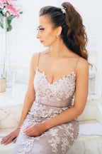 Elegant Long Spaghetti Straps Lace Mermaid Prom Dresses by misshow.com