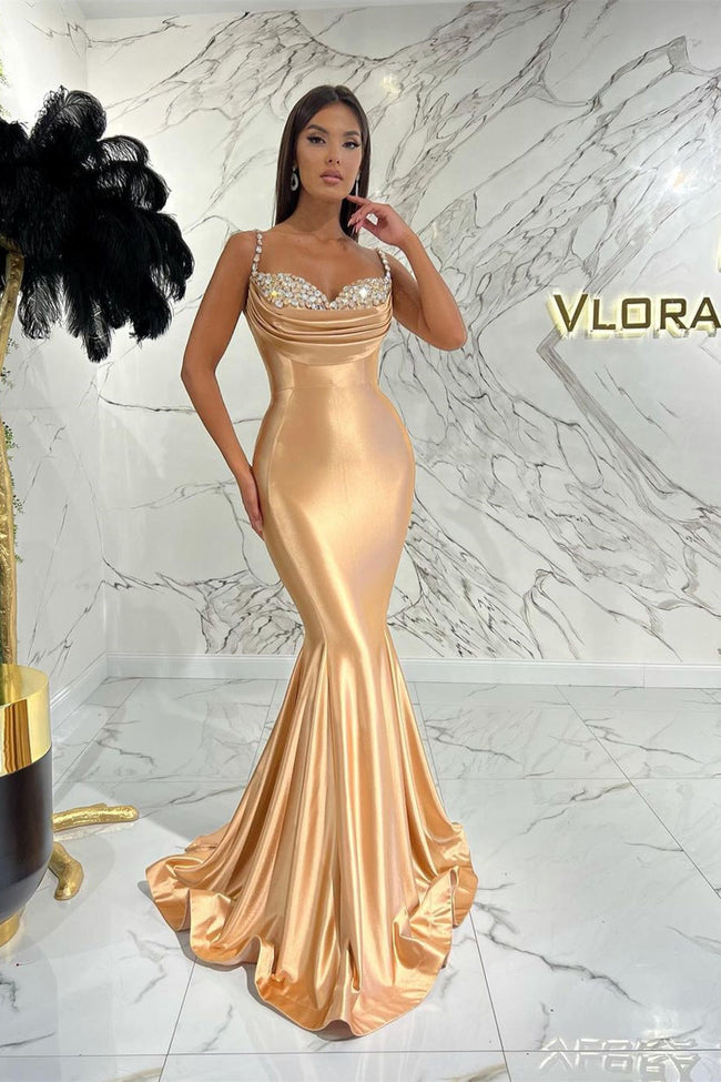Elegant Long Spaghetti Straps Sequined Sleeveless Prom Dress Hover Image