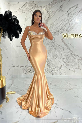 Elegante vestido de fiesta largo sin mangas con lentejuelas y tirantes finos