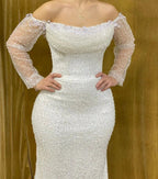 Elegant Long Strapless Beading Mermaid Prom Dress With Long Sleeves by misshow.com