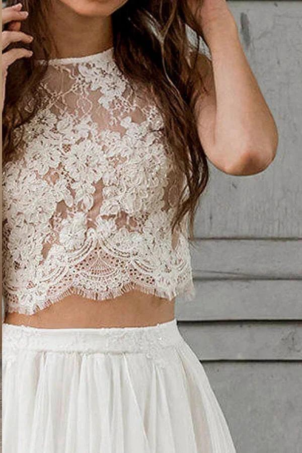 Elegant Long Two Piece A-line Lace Chiffon Wedding Dress by BIZTUNNEL