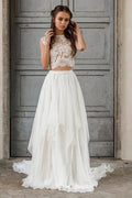 Elegant Long Two Piece A-line Lace Chiffon Wedding Dress by BIZTUNNEL