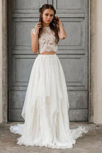 Elegant Long Two Piece A-line Lace Chiffon Wedding Dress by BIZTUNNEL