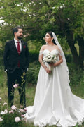 Elegant Long White A-line Sweetheart Off-the-shoulder Lace Wedding Dress by misshow.com