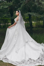 Elegant Long White A-line Sweetheart Off-the-shoulder Lace Wedding Dress by misshow.com