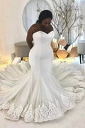 Elegant Long White Sleeveless Lace Sweetheart Mermaid Wedding Dress by misshow.com