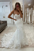 Elegant Mermaid Appliques Sleeveless Wedding Dress With Lace by misshow.com