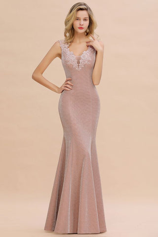 Elegant Mermaid Evening Party Dress Sleeveless V-neck Silk Slim Prom Gown