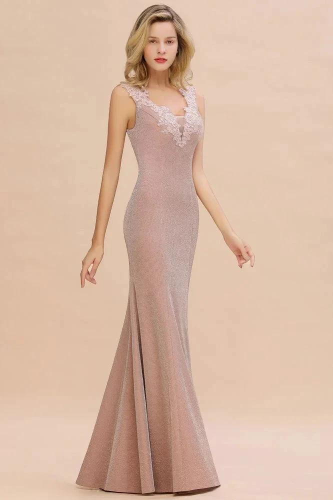 Elegant Mermaid Evening Party Dress Sleeveless V-neck Silk Slim Prom Gown by misshow.com