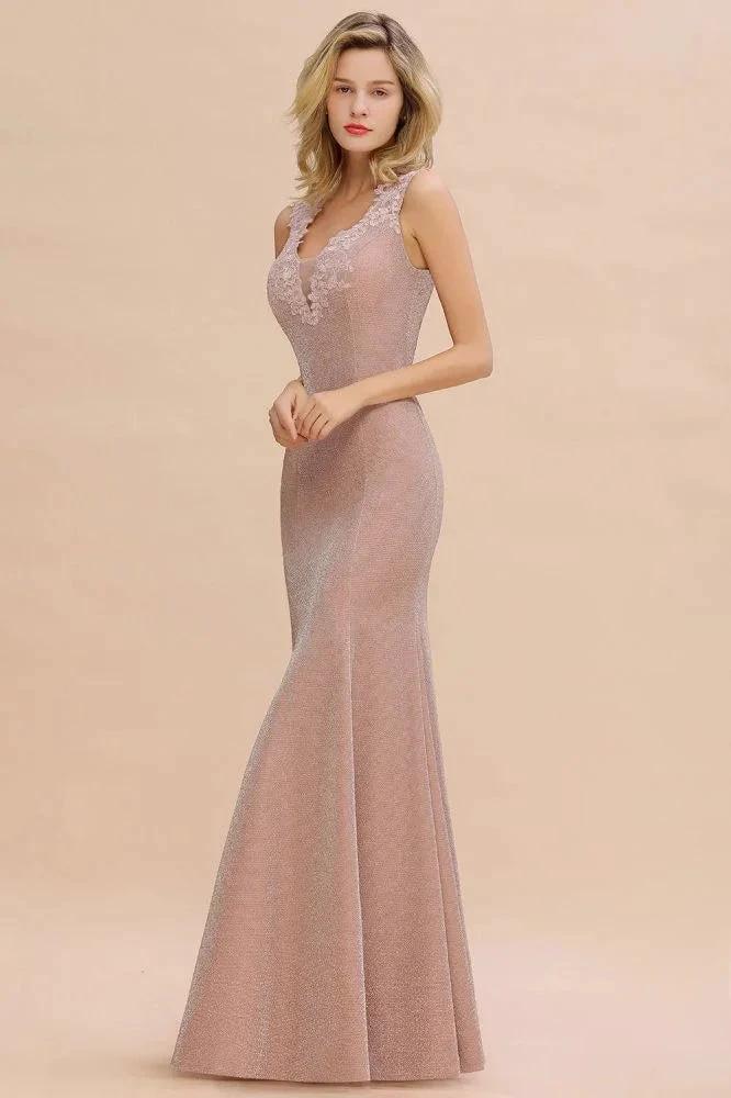 Elegant Mermaid Evening Party Dress Sleeveless V-neck Silk Slim Prom Gown by misshow.com