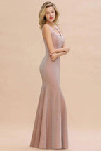 Elegant Mermaid Evening Party Dress Sleeveless V-neck Silk Slim Prom Gown by misshow.com