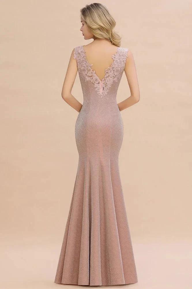 Elegant Mermaid Evening Party Dress Sleeveless V-neck Silk Slim Prom Gown by misshow.com