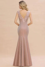 Elegant Mermaid Evening Party Dress Sleeveless V-neck Silk Slim Prom Gown by misshow.com