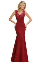 Elegant Mermaid Evening Party Dress Sleeveless V-neck Silk Slim Prom Gown by misshow.com