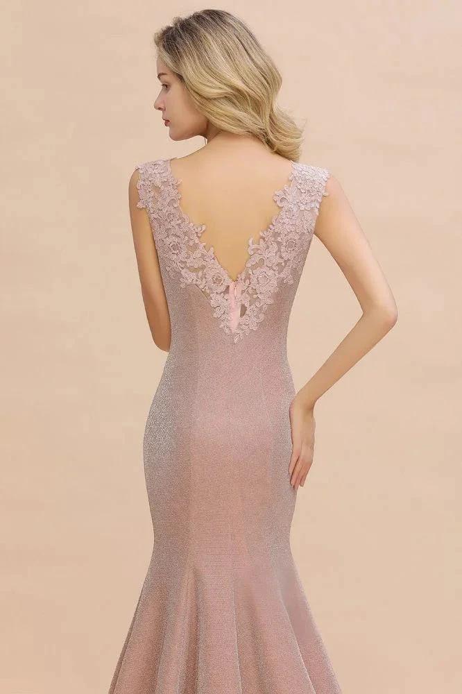 Elegant Mermaid Evening Party Dress Sleeveless V-neck Silk Slim Prom Gown by misshow.com