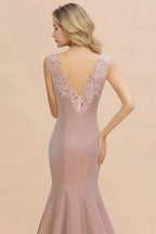 Elegant Mermaid Evening Party Dress Sleeveless V-neck Silk Slim Prom Gown by misshow.com