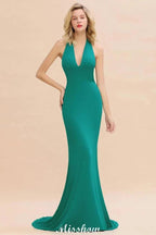 Elegant Mermaid Halter Evening Dress Simple Sleeveless Floor Length Party Gown by misshow.com