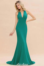Elegant Mermaid Halter Evening Dress Simple Sleeveless Floor Length Party Gown by misshow.com