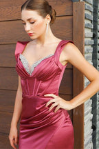 Elegant Mermaid Rose Straps Glitter Sleeveless Prom Dress With Slit