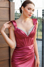 Elegant Mermaid Rose Straps Glitter Sleeveless Prom Dress With Slit