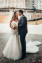 Elegant Mermaid Spaghetti Straps Backless Wedding Dresses With Lace by misshow.com
