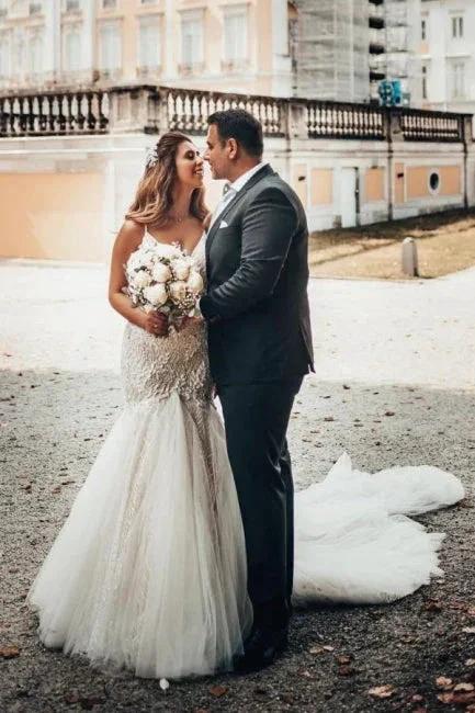 Elegant Mermaid Spaghetti Straps Backless Wedding Dresses With Lace by misshow.com