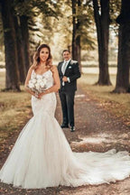 Elegant Mermaid Spaghetti Straps Backless Wedding Dresses With Lace by misshow.com