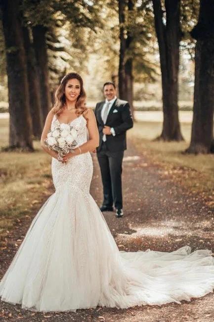 Elegant Mermaid Spaghetti Straps Backless Wedding Dresses With Lace by misshow.com