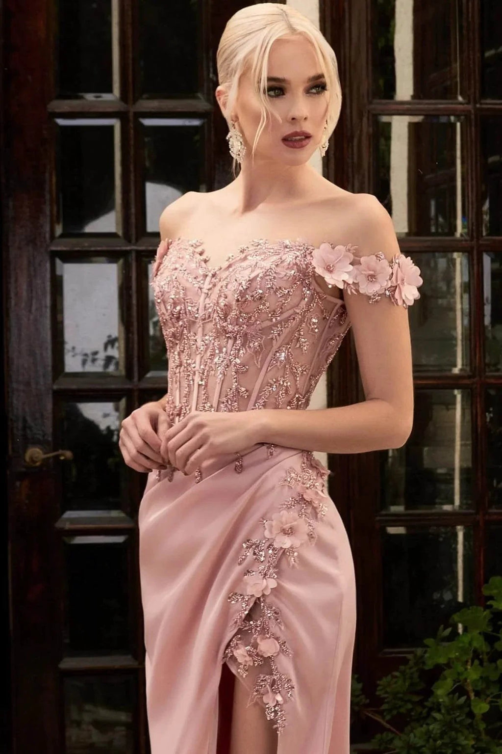 Elegant Off-the-Shoulder Appliques Prom Dress With Slit by misshow.com