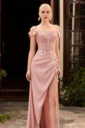 Elegant Off-the-Shoulder Appliques Prom Dress With Slit by misshow.com