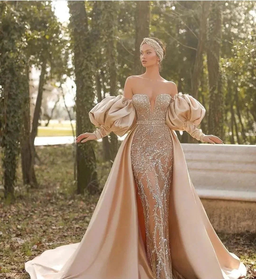 Elegant Off-the-shoulder Long Sleeve Prom Dress Mermaid Evening Gowns by misshow.com