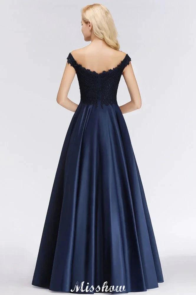 Elegant Off-the-Shoulder Ruffles Beads Prom Dresses | A-Line Sleeveless Evening Dresses by misshow.com