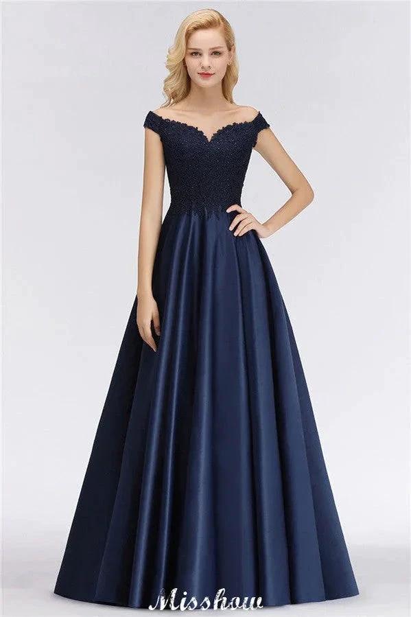 Elegant Off-the-Shoulder Ruffles Beads Prom Dresses | A-Line Sleeveless Evening Dresses by misshow.com