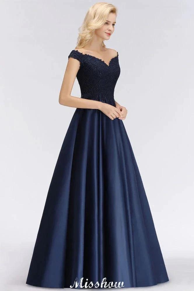 Elegant Off-the-Shoulder Ruffles Beads Prom Dresses | A-Line Sleeveless Evening Dresses by misshow.com