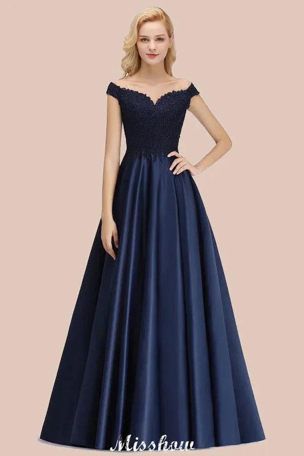Elegant Off-the-Shoulder Ruffles Beads Prom Dresses | A-Line Sleeveless Evening Dresses by misshow.com
