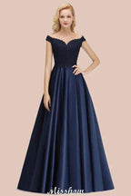Elegant Off-the-Shoulder Ruffles Beads Prom Dresses | A-Line Sleeveless Evening Dresses by misshow.com