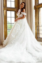 Elegant Off The Shoulder Sleeveless A-Line Wedding Dresses With Lace by misshow.com