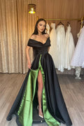 Elegant Off-the-shoulder V-neck Sleeveless A-line Prom Dress With Slit by misshow.com