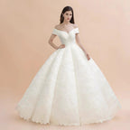 Elegant Off-the-Shoulder White Lace Appliques Bridal Gowns Wedding Dress by misshow.com