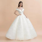 Elegant Off-the-Shoulder White Lace Appliques Bridal Gowns Wedding Dress by misshow.com