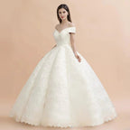 Elegant Off-the-Shoulder White Lace Appliques Bridal Gowns Wedding Dress by misshow.com